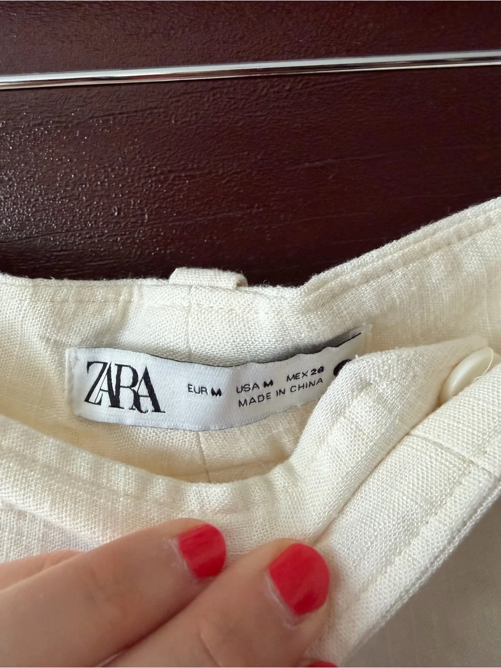 Zara Cream Wide-Leg Linen Embroidered Pants